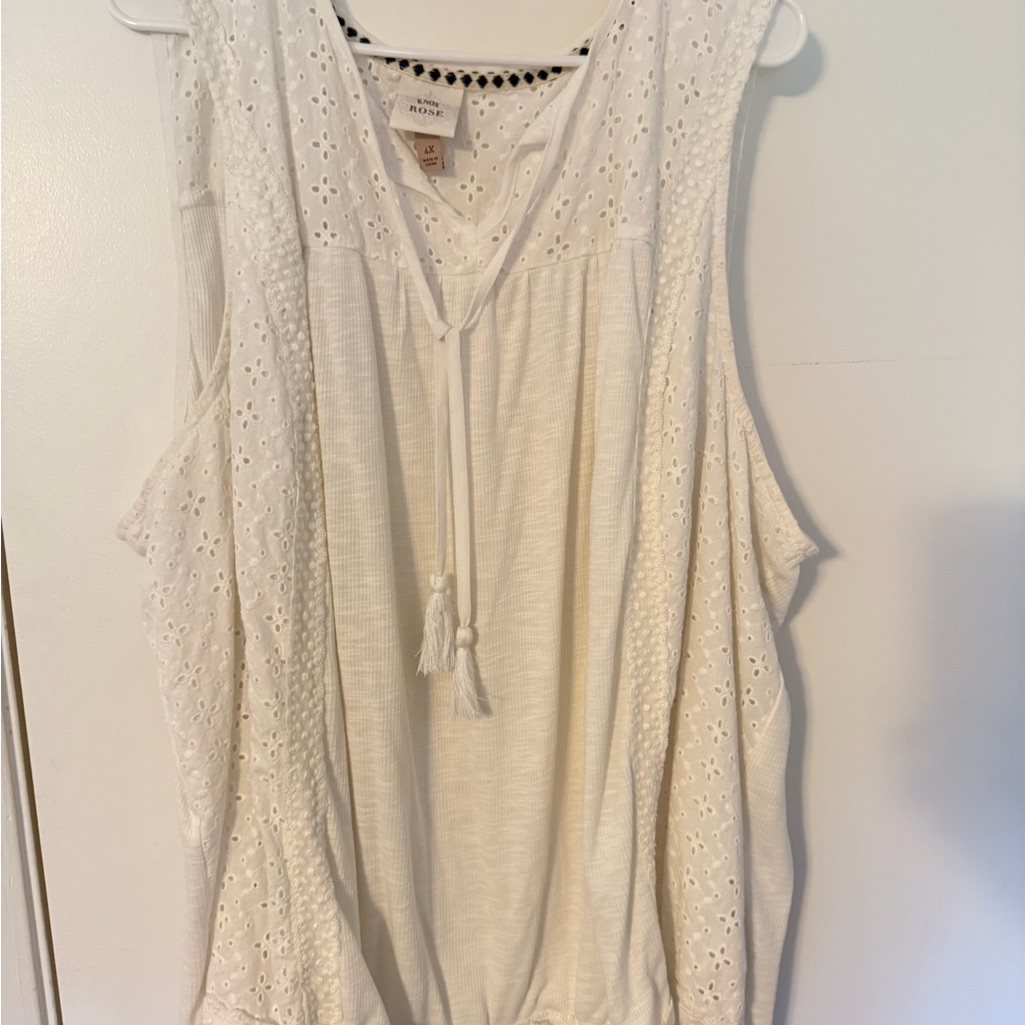 Knox Rose White Eyelet V-Neck Blouse